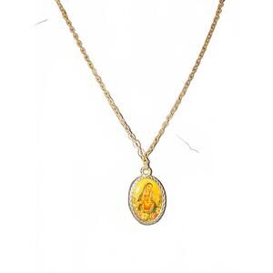 Vintage Gold Tone Religious Pendant Necklace with Oval Locket